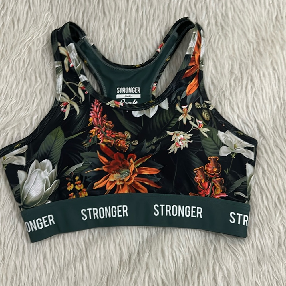 Stronger green floral padded bra top size small